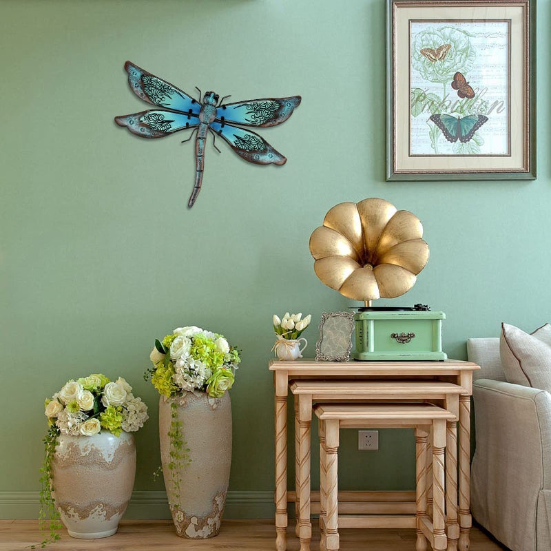 LIFFY Metal Dragonfly Wall Decor - Outdoor Garden Art for Patio, Living Room, Bedroom - Dragonfly Gifts (14inch, Metal & Glass) - Image 5